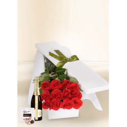 12 Red Rose Stems for Valentine's Day with Chocs & Chandon